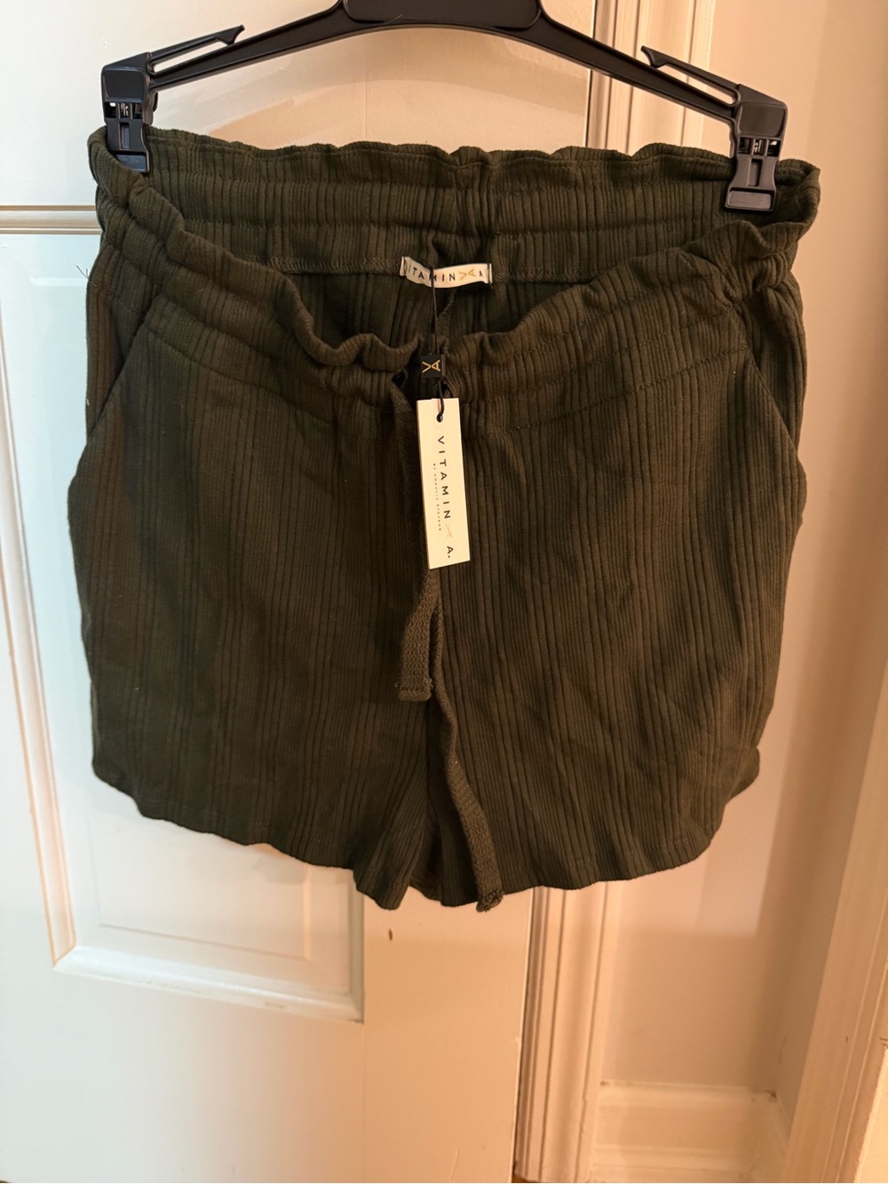 Vitamin A Olive Ribbed Drawstring High-Waist Shorts